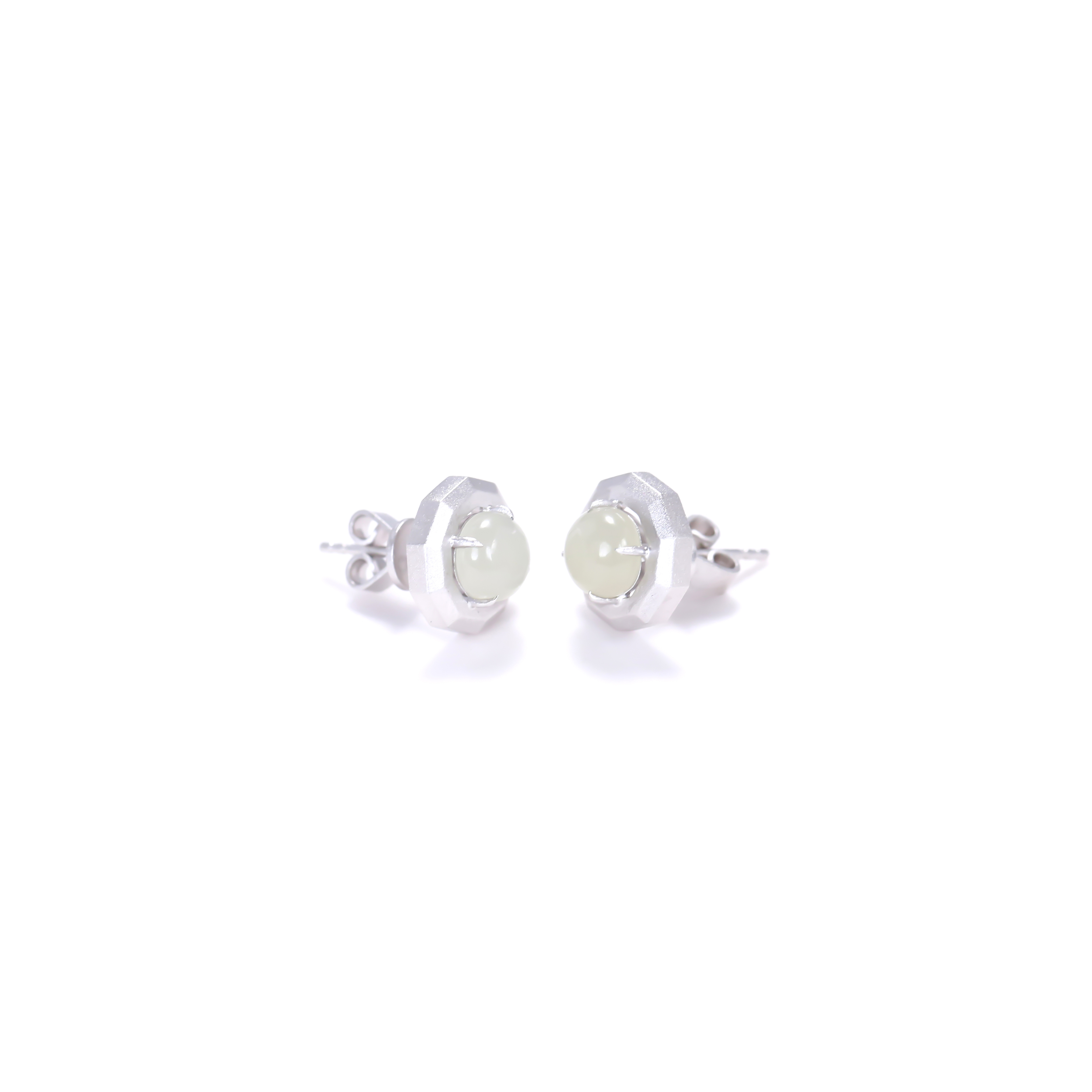Premium Shifang Collection 925 Silver Light Greenish White Hetian Jade Earring Stud