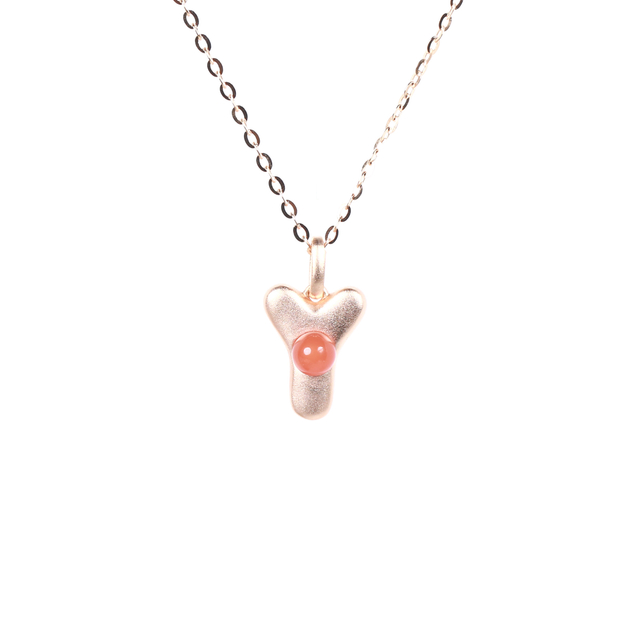 Yahao Collection South Red Agate Silver Rose Gold-Plated Letter Necklace