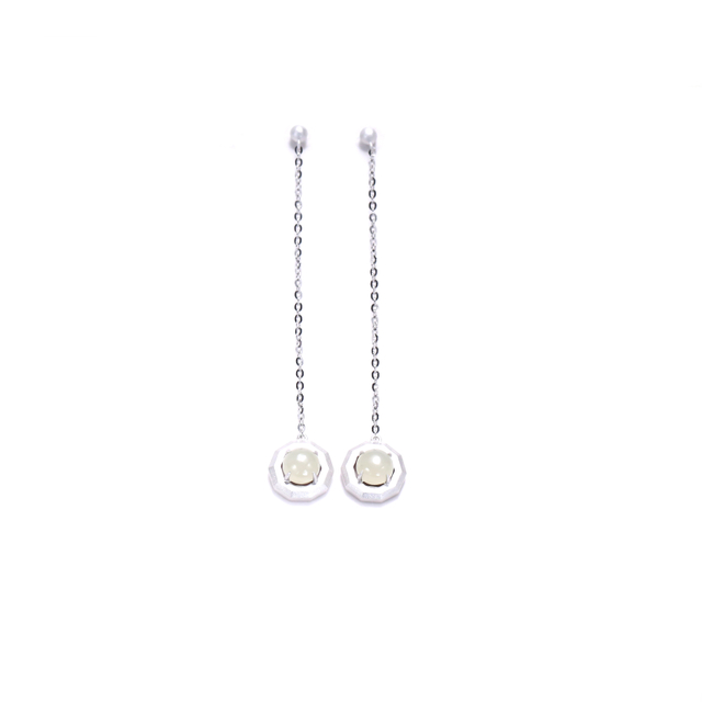 Premium Shifang Collection 925 Silver Light Greenish White Hetian Jade Earring