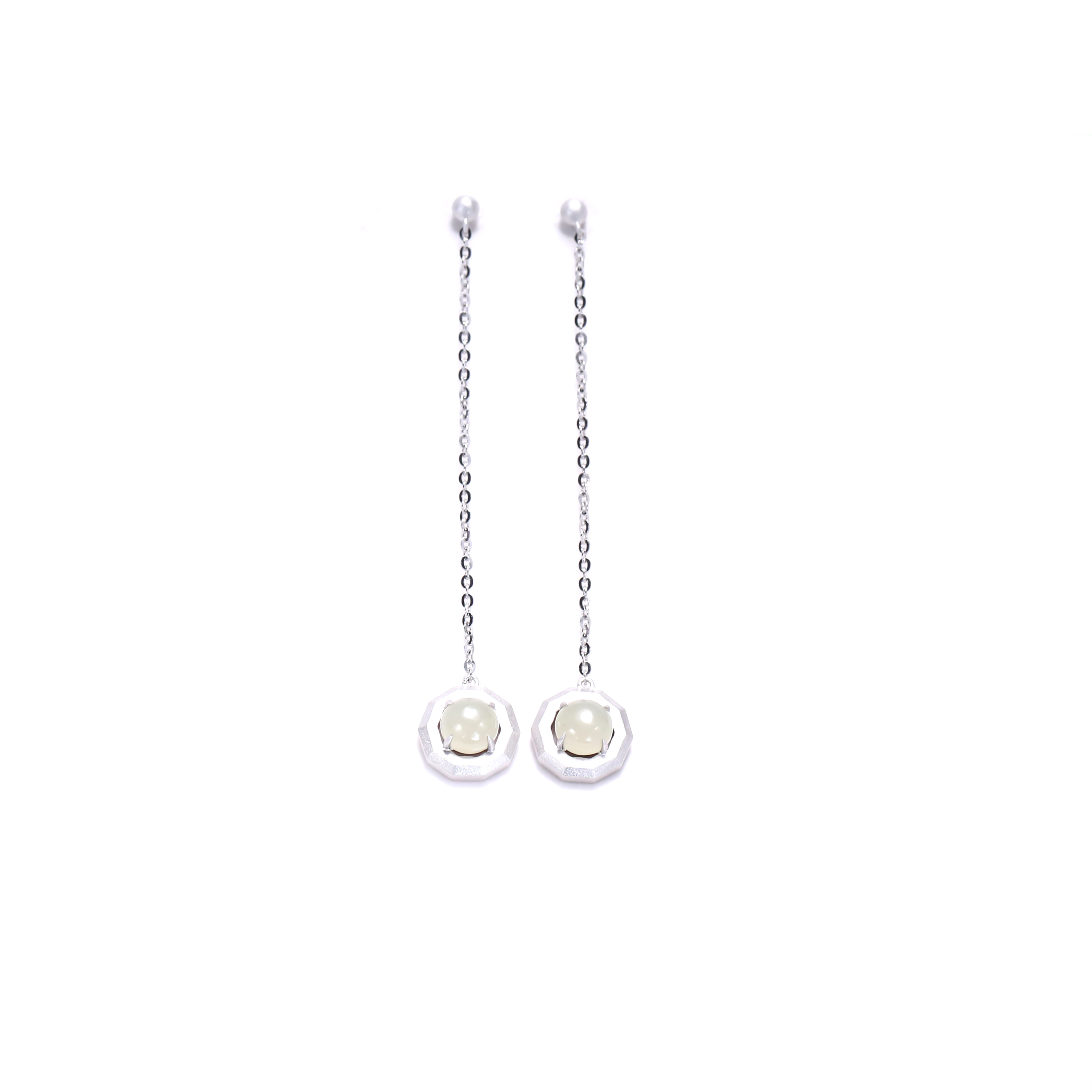 Premium Shifang Collection 925 Silver Light Greenish White Hetian Jade Earring