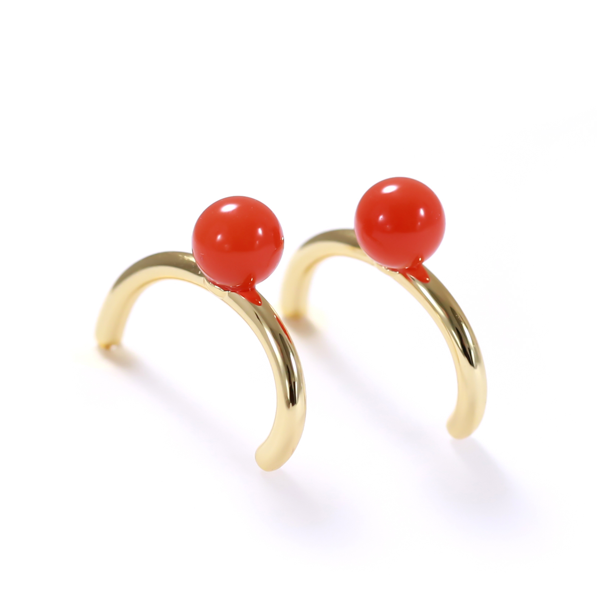 Double C Gold-Plated South Red Agate Earring