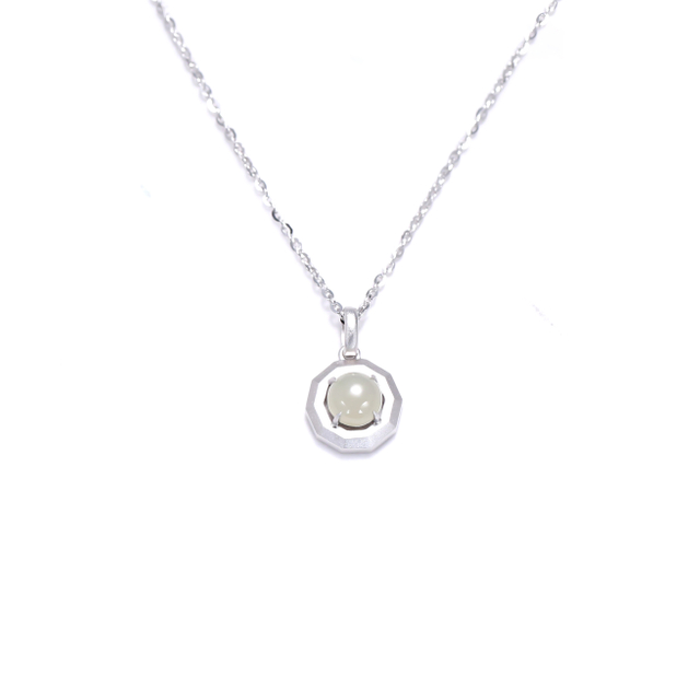 Shifang Collection 925 Silver Light Greenish White Hetian Jade Necklace 