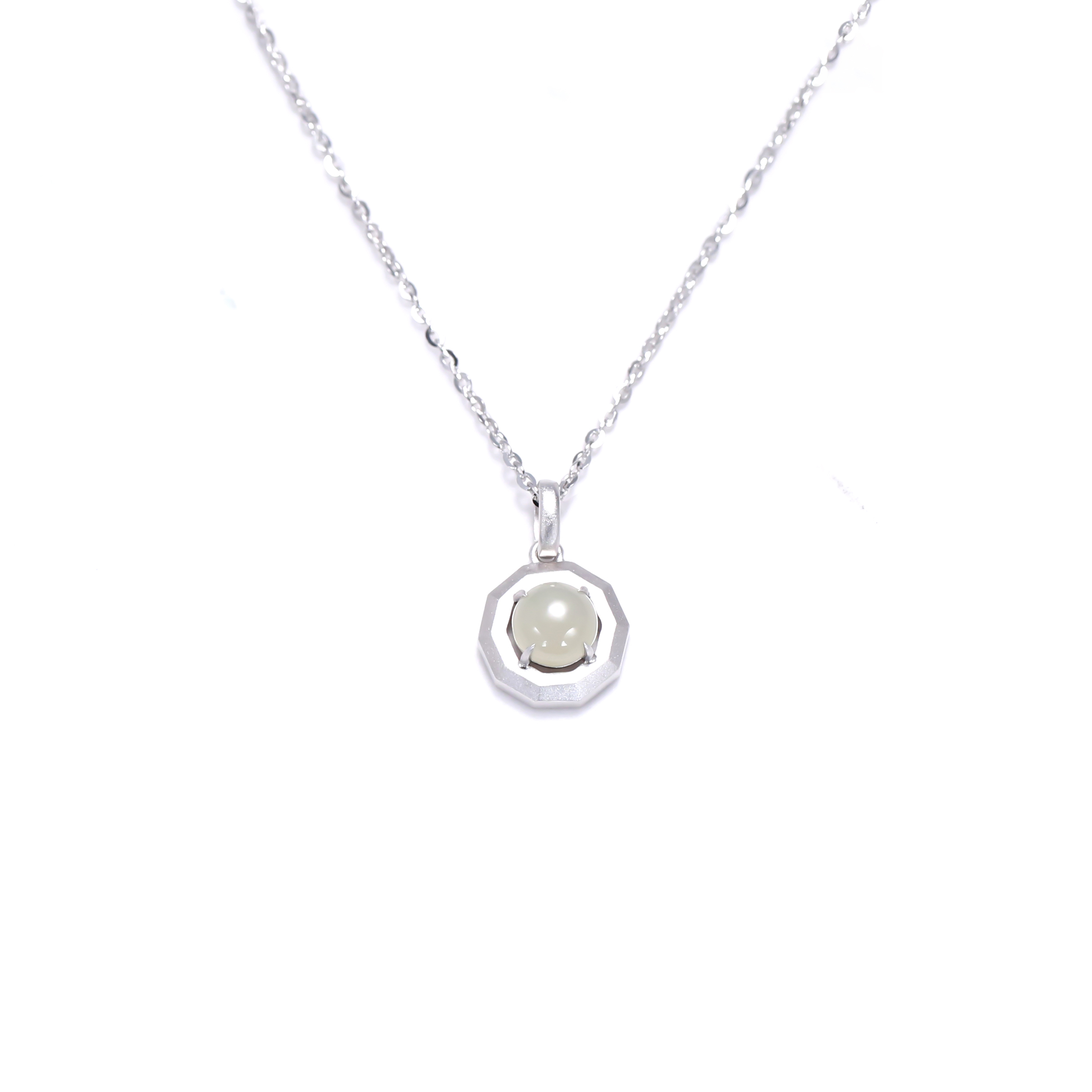 Shifang Collection 925 Silver Light Greenish White Hetian Jade Necklace 