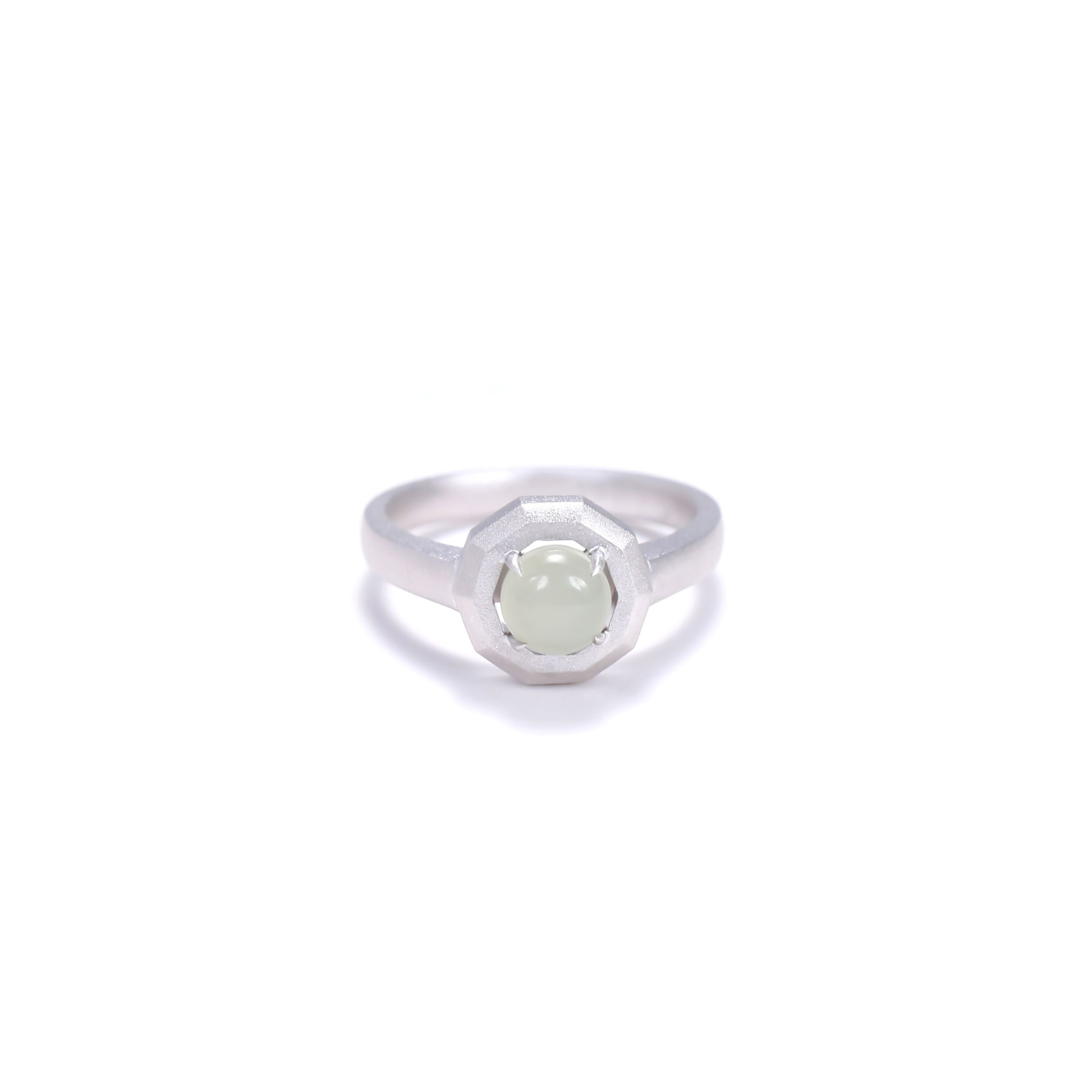 Premium Shifang Collection 925 Silver Light Greenish White Hetian Jade Ring