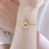 Ling Long Collection Hetian Light Greenish White Jade 925 Silver Gold-Plated Bracelet(Nephrite）