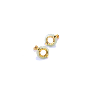Ling Long Collection Hetian Light Greenish White Jade 925 Silver Gold-Plated Earring Stud(Nephrite）