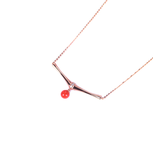 Tea Fruit Collection 925 Silver Rose Gold-Plated Swingable Cubic Zirconia & South Red Agate Bamboo Joint Necklace