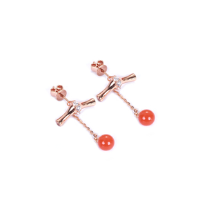 Tea Fruit Collection 925 Silver Rose Gold-Plated Swingable Cubic Zirconia & South Red Agate Bamboo Joint Earrings