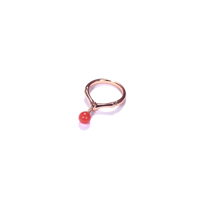 Tea Fruit Collection 925 Silver Rose Gold-Plated Swingable Cubic Zirconia & South Red Agate Bamboo Joint Ring
