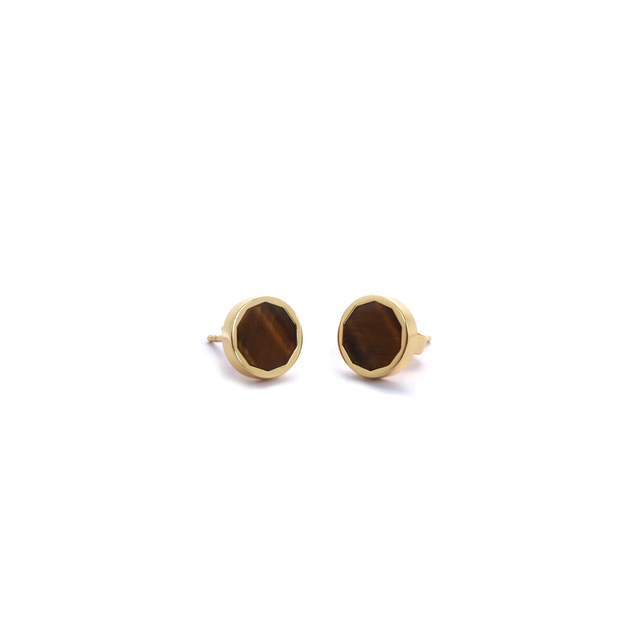 Shifang Collection Tiger's Eye 925 Silver Gold-Plated Earring Stud 