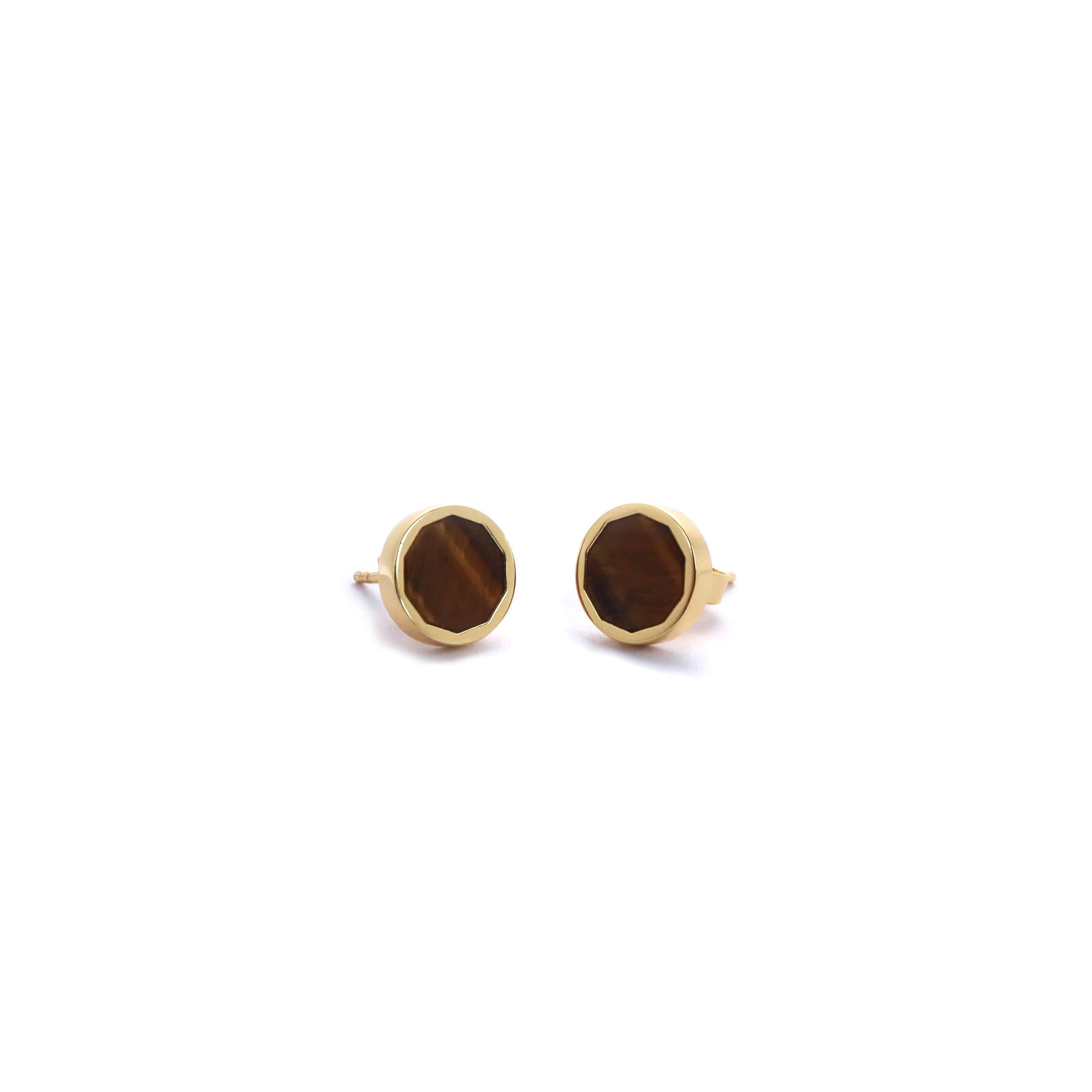 Shifang Collection Tiger's Eye 925 Silver Gold-Plated Earring Stud 