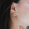Ling Long Collection Hetian Light Greenish White Jade 925 Silver Gold-Plated Earring Stud(Nephrite）