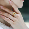 Ling Long Collection Hetian Light Greenish White Jade 925 Silver Gold-Plated Ring(Nephrite）