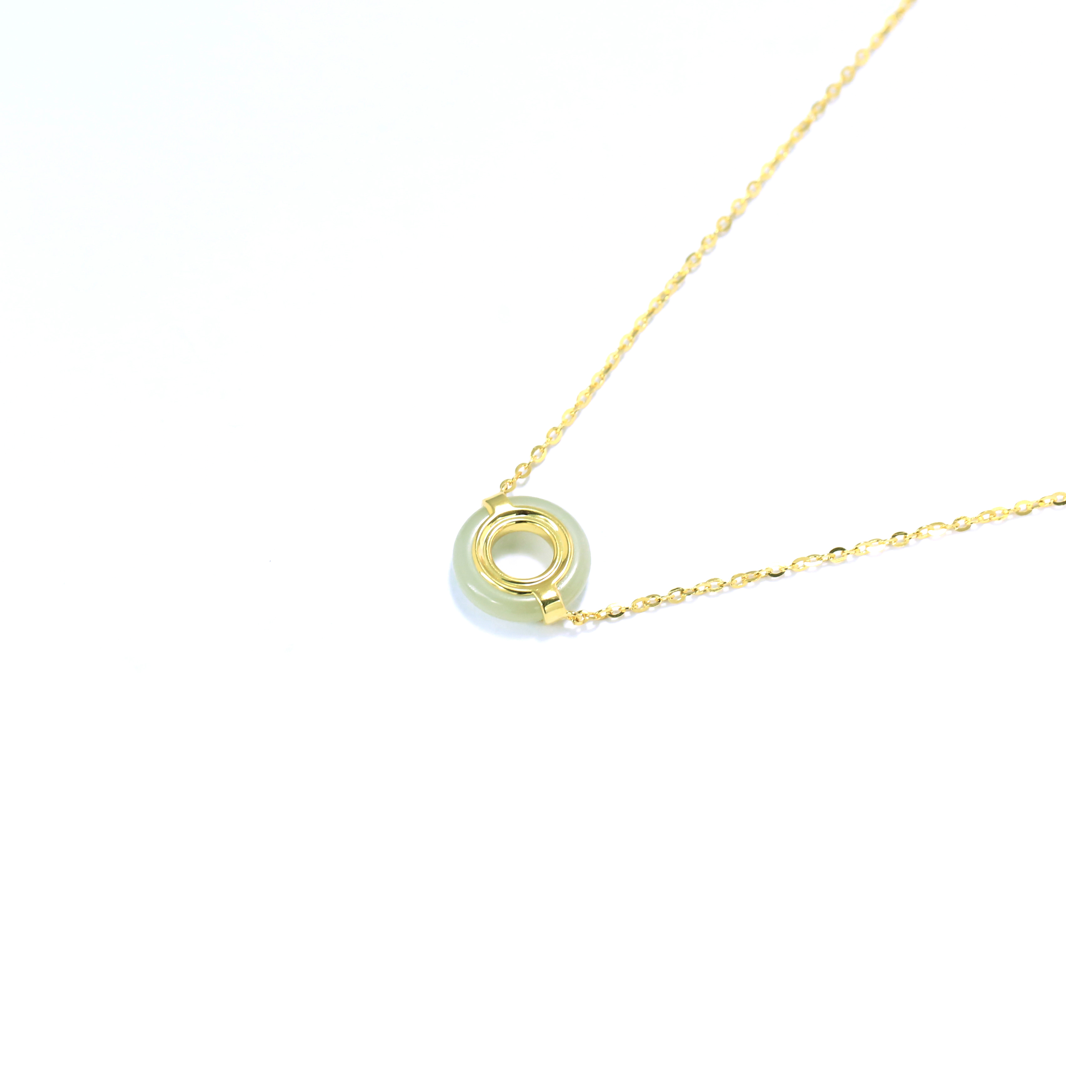 Ling Long Collection Hetian Light Greenish White Jade 925 Silver Gold-Plated Necklace(Nephrite）